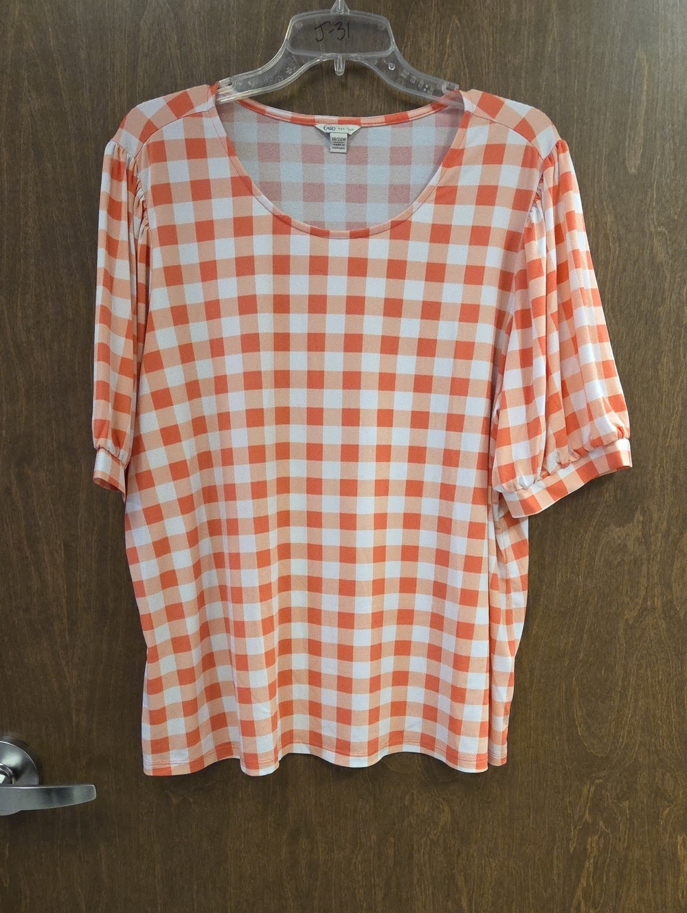 Cato Orange and White Gingham Scoop Neck Short Sleeve Top